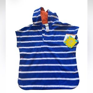 Little Me Blue and White Striped Hooded Poncho Terry Cloth NWT Size 12 months